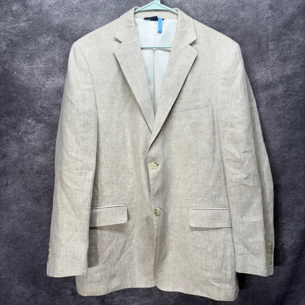 Haspel 100% Linen Beige Sport Coat Blazer Jacket Mens Size 40R Two Button